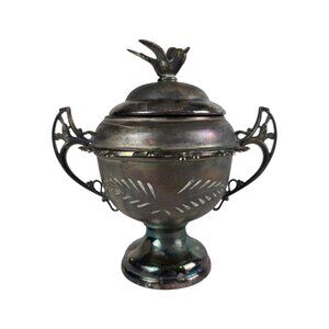 Wm A ROGERS Silver Plated Sugar Bowl Spoon Holder Vintage URN Victorian Trophy